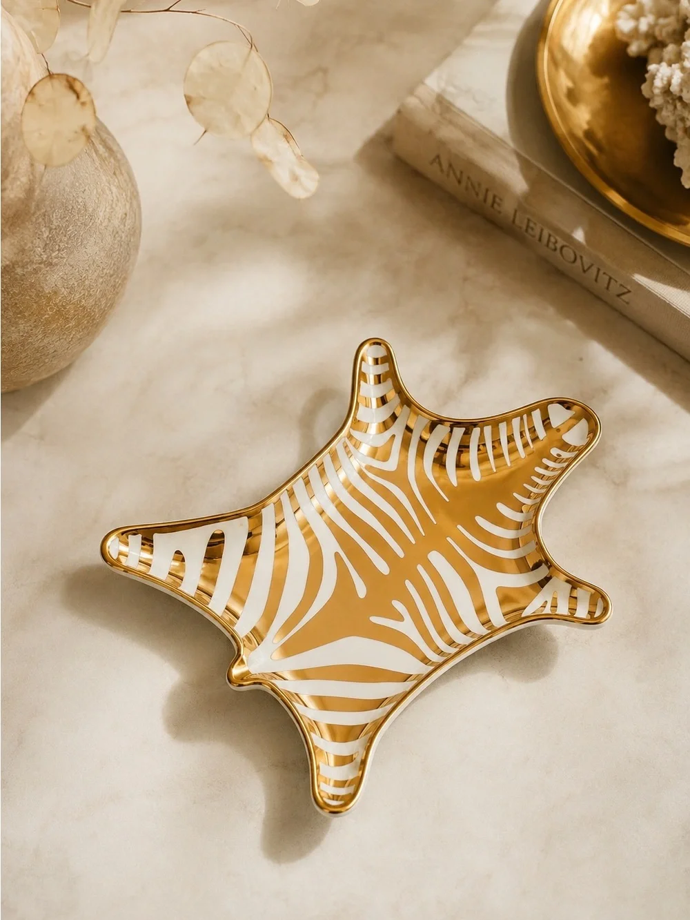 Jonathan Adler Zebra Porcelain Ring Dish Jewelry Tray Gold White